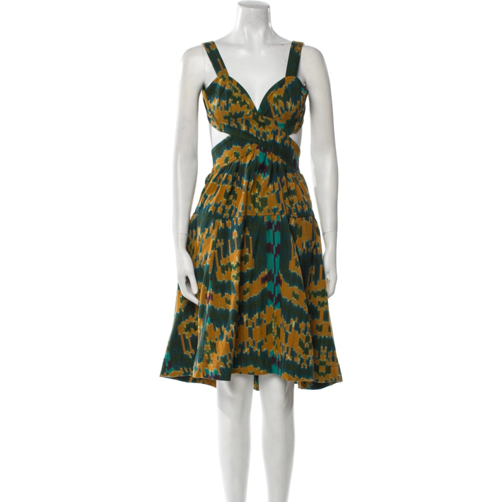 Ulla Johnson Sarika Cutout Printed Cotton Canvas Midi Dress Size Xl Green Blue
